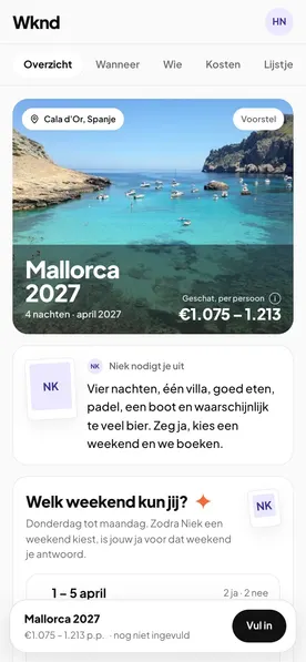 De trippagina van Wknd op een telefoon